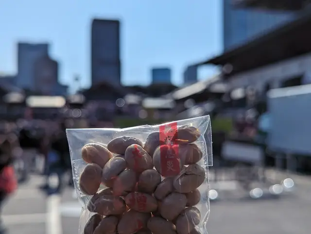 節分の豆まきで受け取った小袋入りの炒り豆