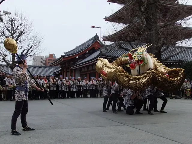The golden dragon dance, Kinryu no Mai, performed in the grounds of Sensoji in Asakusa